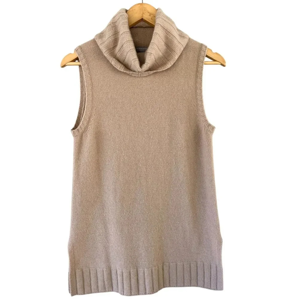 Neiman Marcus Sleeveless Turtleneck Sweater Vest in Taupe